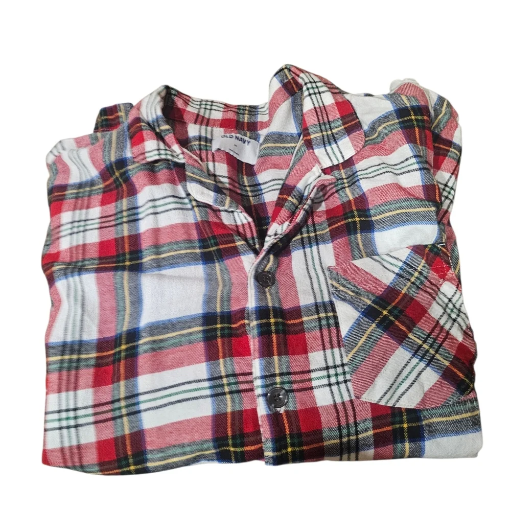 Old Navy Plaid Pajama Set Women‎ XL Red Blue White Flannel Button Sleepwear